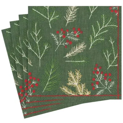 Sprigs and Berries Paper Dinner Napkins in Evergreen, 20 Per Pack