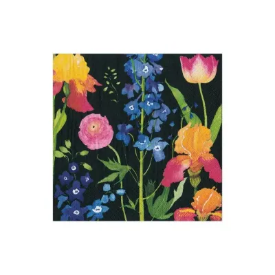 Summer Garden Boxed Paper Cocktail Napkins in Black, 40 per Box