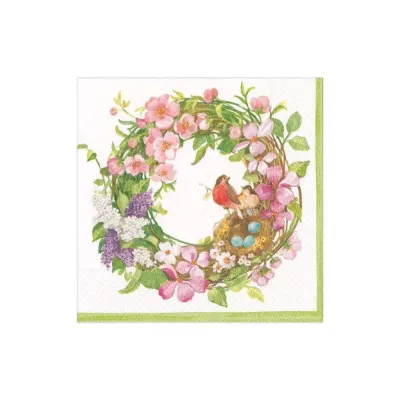 Spring Wreath Boxed Paper Cocktail Napkins, 40 per Box