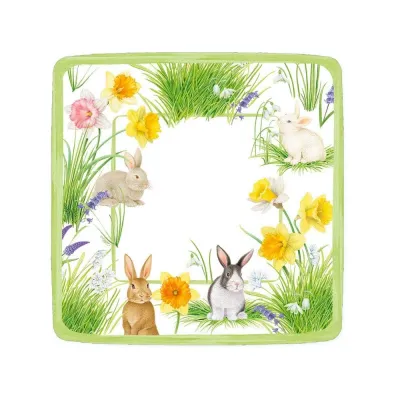 Bunnies and Daffodils Square Paper Salad & Dessert Plates, 8 Per Pack