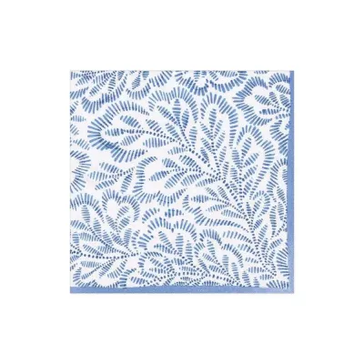 Block Print Leaves Blue Paper Cocktail Napkins, 20 per Pack