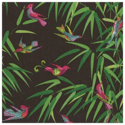 Birds in Paradise Paper Dinner Napkins in Black, 20 Per Pack