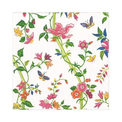 Sprigged Silk Paper Luncheon Napkins in White, 20 per Package