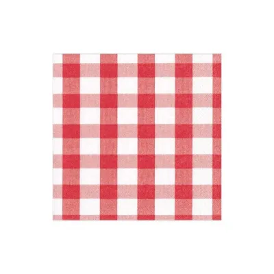 Gingham Boxed Paper Cocktail Napkins in Red, 40 per Box