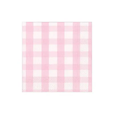 Gingham Boxed Paper Cocktail Napkins in Pink, 40 per Box