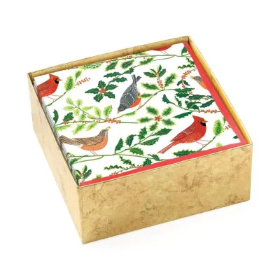 Songbirds And Holly White Cocktail Napkin Box