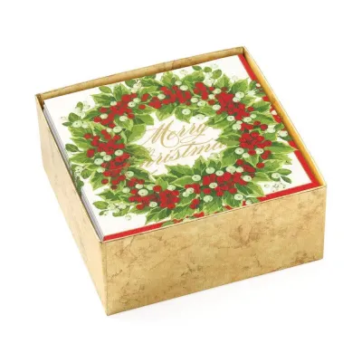 Holly And Berry Wreath Merry Cmas Cocktail Napkin Box