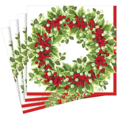 Holly And Berry Wreath Dinner Napkin