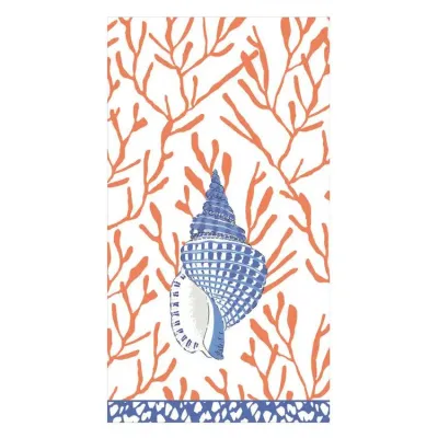 Shell Toile Coral/Blue Paper Guest Towel/Buffet Napkins, 15 per Pack