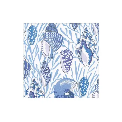 Shell Toile Blue Boxed Cocktail Paper Napkins, 40 per Pack