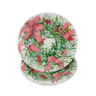 Ribbon Stripe Wreath Paper Dinner Plates, 8 per Pack