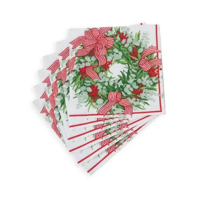 Ribbon Stripe Wreath Paper Dinner Napkins, 20 per Pack