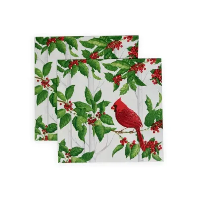 Holly And Songbirds White/Silver Paper Luncheon Napkins, 20 per Pack