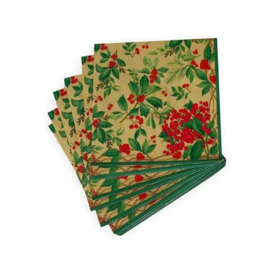 Holly Chintz Gold Paper Dinner Napkins, 20 per Pack