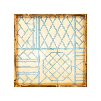 Bamboo Screen Robin's Egg Bamboo Edge Square Lacquer Tray