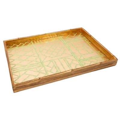Bamboo Screen Moss Green Bamboo Edge Large Lacquer Rectangle Tray