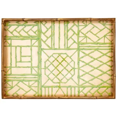 Bamboo Screen Moss Green Bamboo Edge Large Lacquer Rectangle Tray