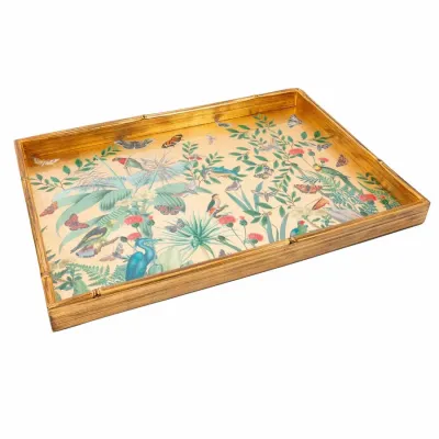 Golden Aviary Bamboo Edge Large Lacquer Rectangle Tray
