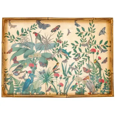 Golden Aviary Bamboo Edge Large Lacquer Rectangle Tray