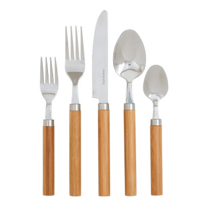 Bamboo Handle 5-Piece Stainless Steel Picnic Flatware Set Natural