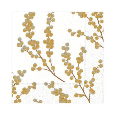 Berry Branches Paper Luncheon Napkins White & Gold, 20 Per Pack