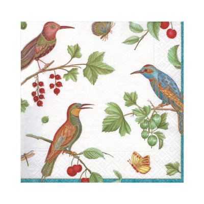 Jeweled Birds Paper Luncheon Napkins Ivory, 20 Per Pack