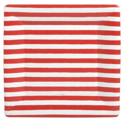 Red and White Stripe Square Paper Dinner Plates, 8 Per Pack