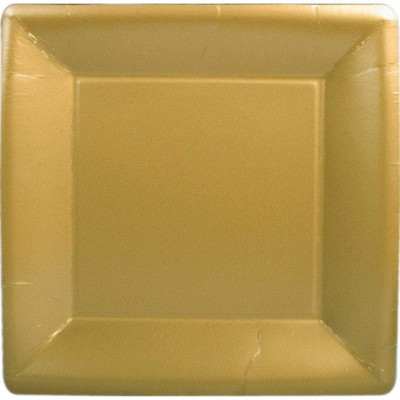 Solid Square Paper Dinner Plates Gold, 8 Per Pack