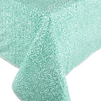 Block Print Leaves Green Reversible Cotton Tablecloth 70.5 X 70.5 Inch