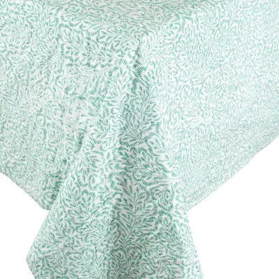 Block Print Leaves Green Reversible Cotton Tablecloth 70.5 X 70.5 Inch