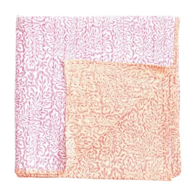 Block Print Leaves Fuchsia Reversible Cotton Tablecloth 70.5 X 70.5 Inch