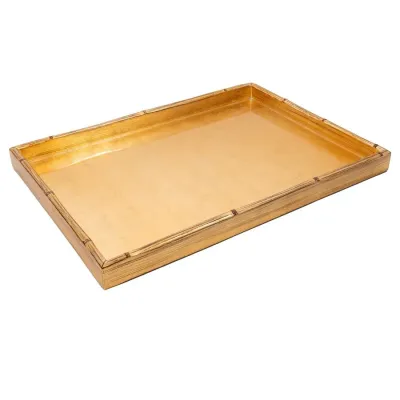 Gold Leaf Bamboo Edge Large Lacquer Rectangle Tray