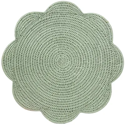 Green Tabletop Rattan Scallop Round Placemat