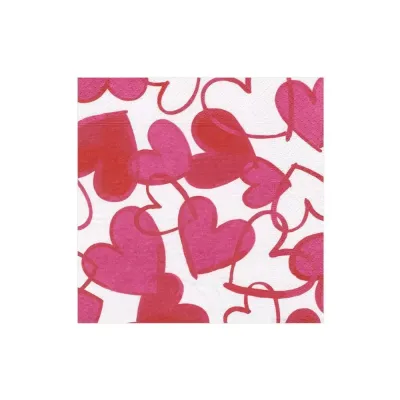 Painted Hearts Boxed Paper Cocktail Napkins, 40 Per Box