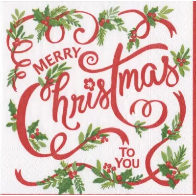 Merry Christmas To You Paper Cocktail Napkins, 20 Per Pack