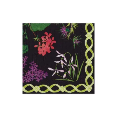 Mary Delany Flower Mosaics Black Cocktail Napkins, 20 per package