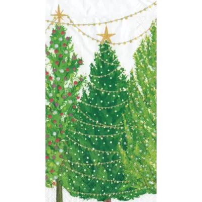 Christmas Trees With Lights Paper Guest Towel/Buffet Napkins, 15 Per Pack