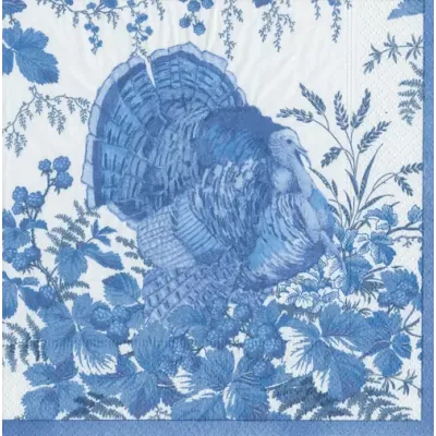 Turkey Toile Blue Boxed Paper Cocktail Napkins, 40 Per Box