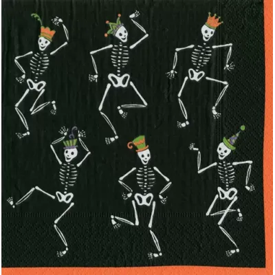 Dancing Skeletons Black Boxed Paper Cocktail Napkins, 40 Per Box
