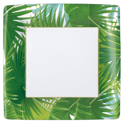 Palm Fronds Square Paper Dinner Plates White, 8 Per Pack