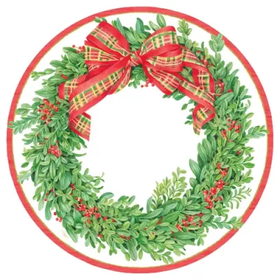 Boxwood And Berries Wreath Paper Dinner Plates, 8 Per Pack