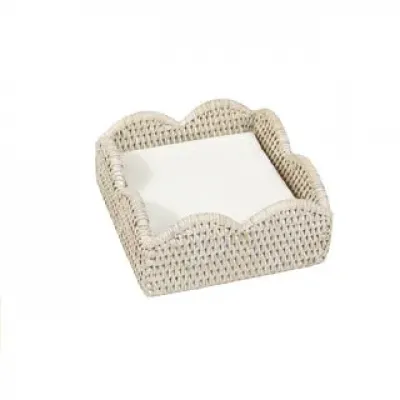 Rattan Scalloped Cocktail Napkin Holder Cream