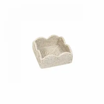 Rattan Scalloped Cocktail Napkin Holder Cream