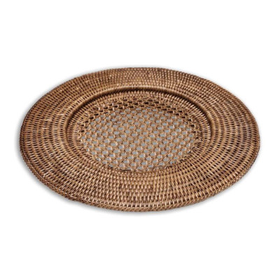 Rattan Round Plate Charger in Dark Natural