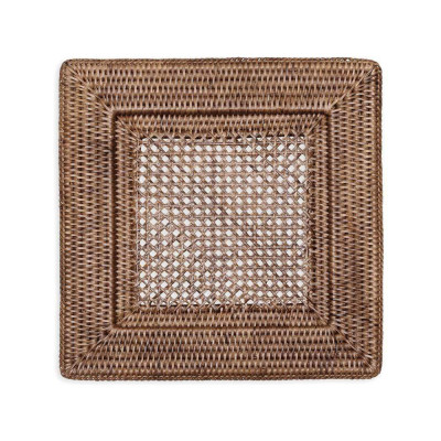 Rattan Square Plate Charger in Dark Natural