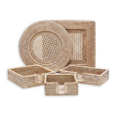 Rattan Square Plate Charger White Natural