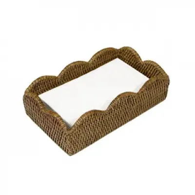 Rattan Scalloped Guest Towel Napkin Holder Natural