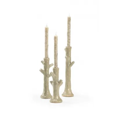Faux Bois Candlesticks Green, Set of 3