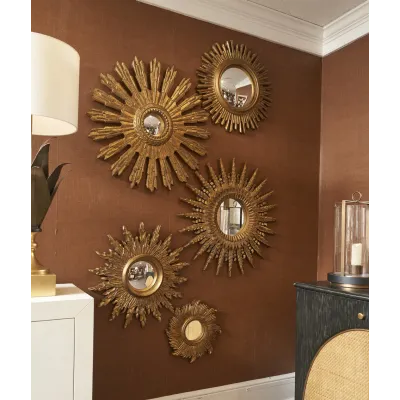 Set of Five Gold Starburst Mirrors