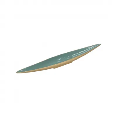 Elongated Green Enameled Bowl